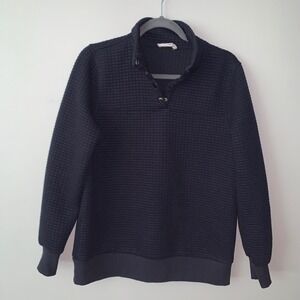Doe and Rae Navy Blue Quilted Waffle Knit Snap Mock Neck Pullover Sweater Small